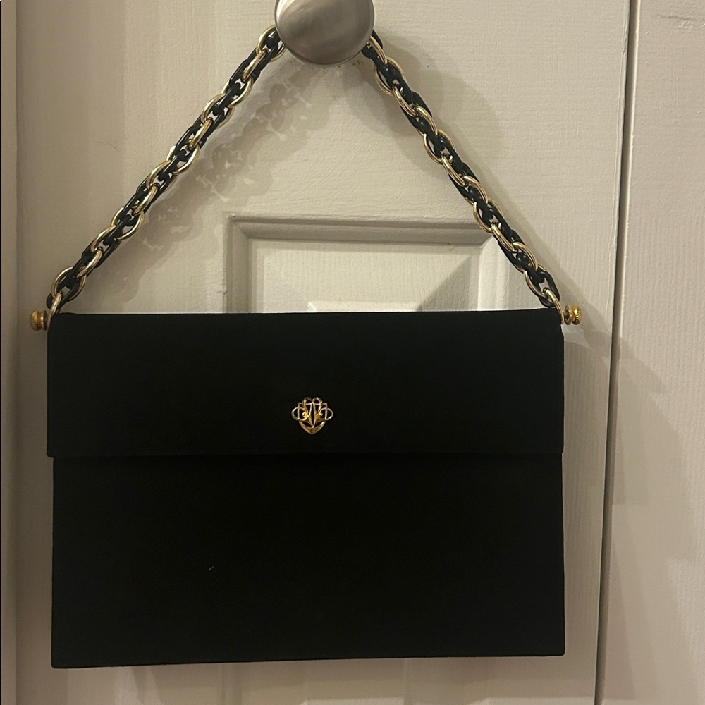 Coblentz evening  vintage purse 1960 black suede with gold shoulder chain